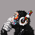 Thinking chimp with headphones 